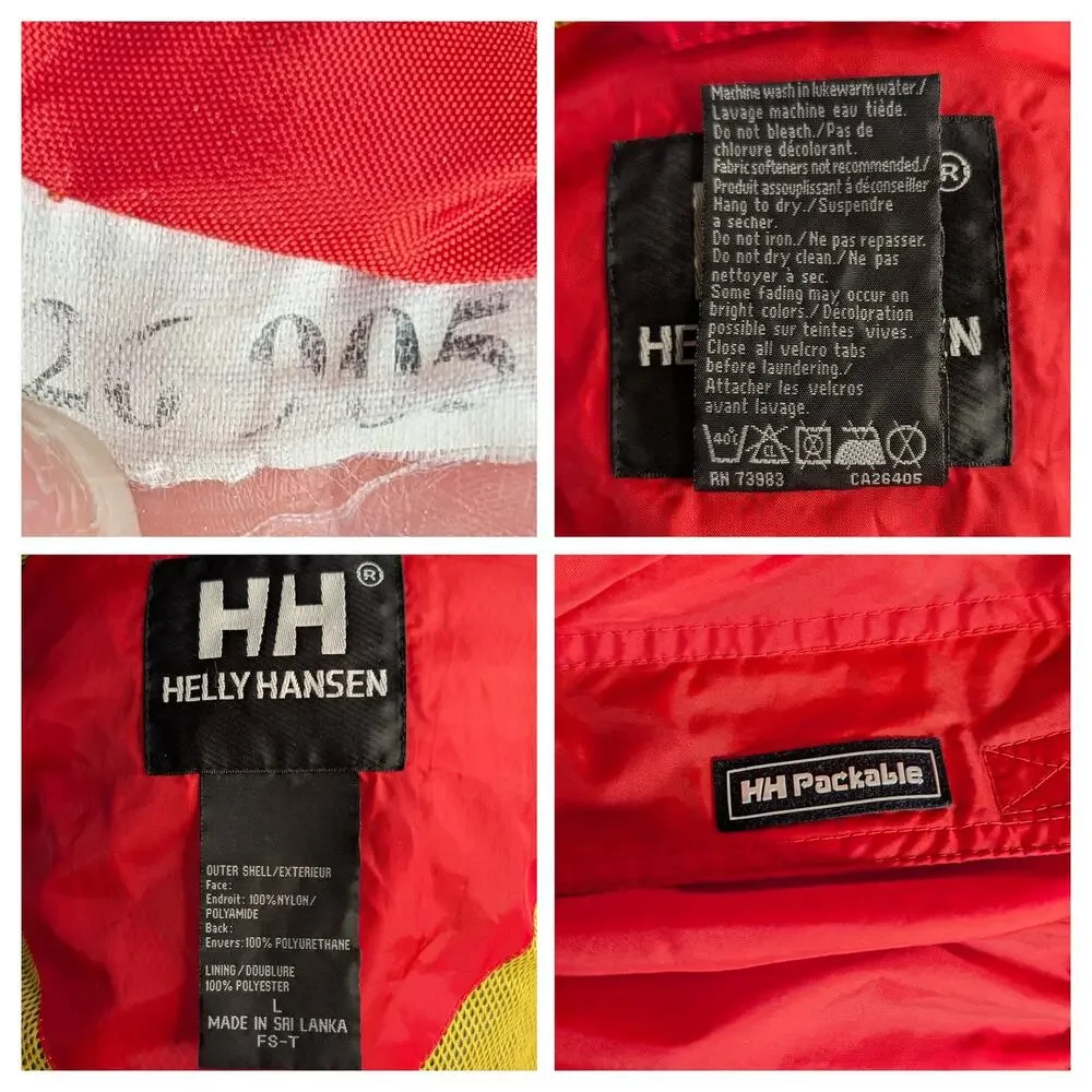 VNTG 90s Helly Hansen Sailing Rain Jacket Packable Windbreaker Hooded Men L FLAW